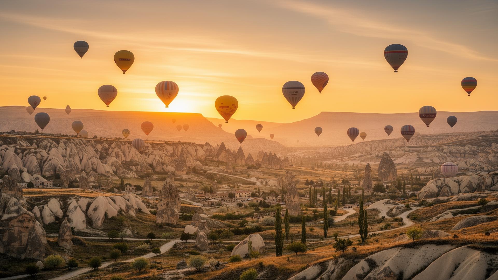 Kapadokya'da gün doğumu sıcak hava balonları